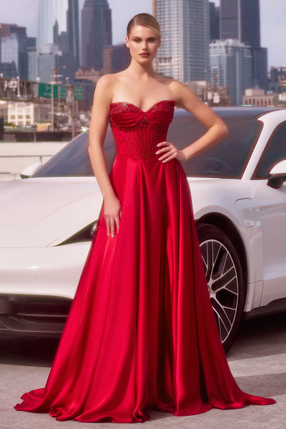 Melanie Gown A- Dress with Beaded Bodice & Corset Back