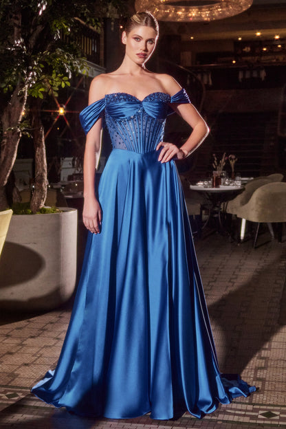 Melanie Gown A- Dress with Beaded Bodice & Corset Back