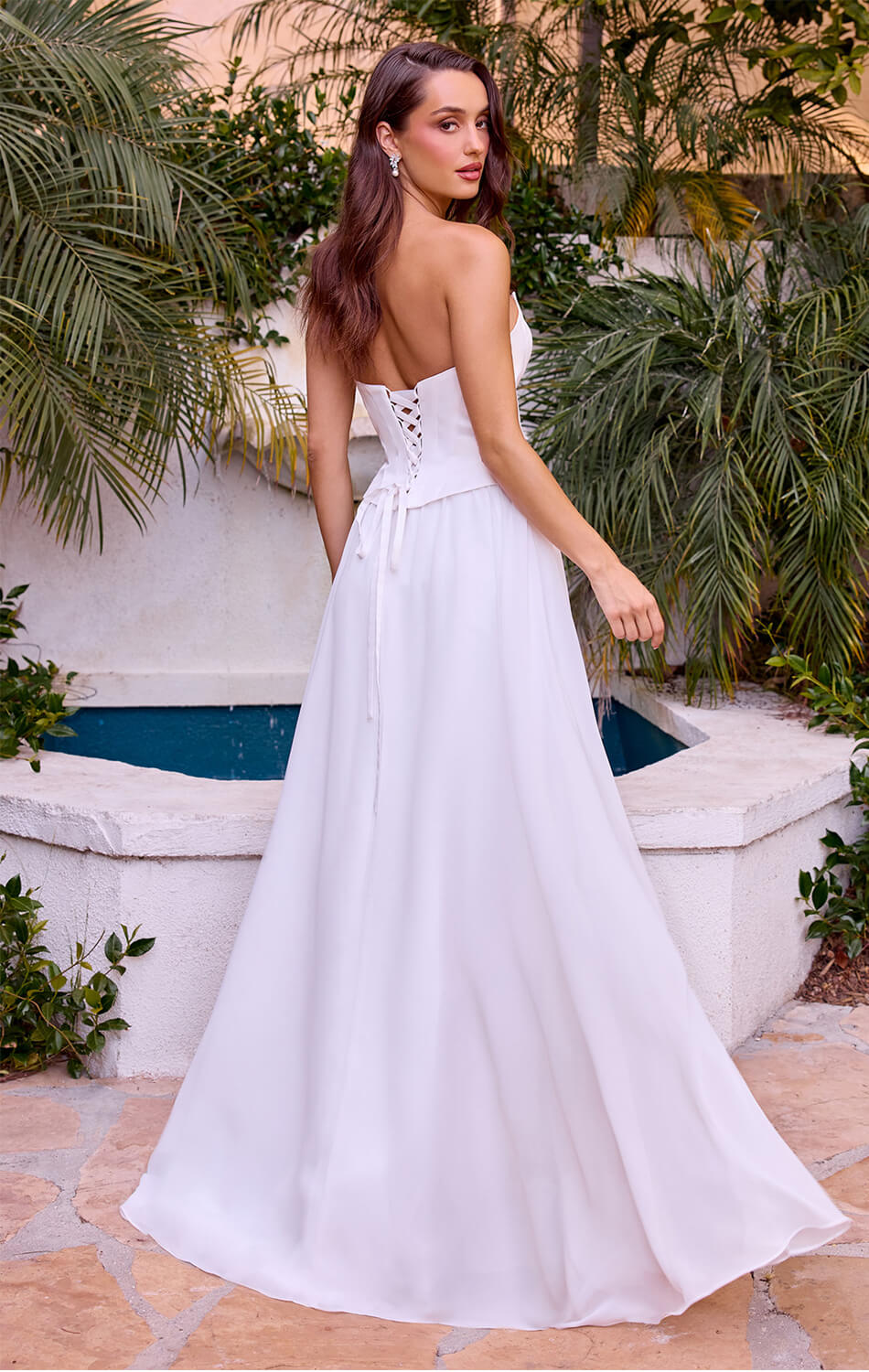 ISABELLA GOWN OFF WHITE STRAPLESS CHIFFON DRESS WITH SCARF