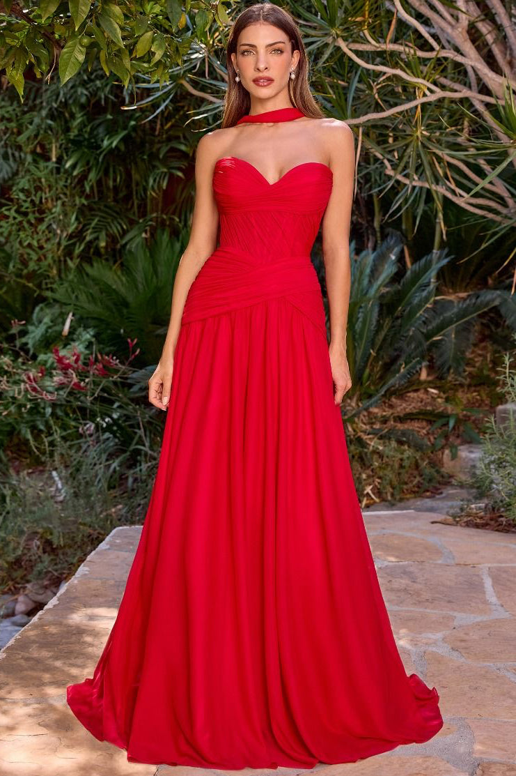 Kimberly Gown Chiffon A- Dress With Scarf