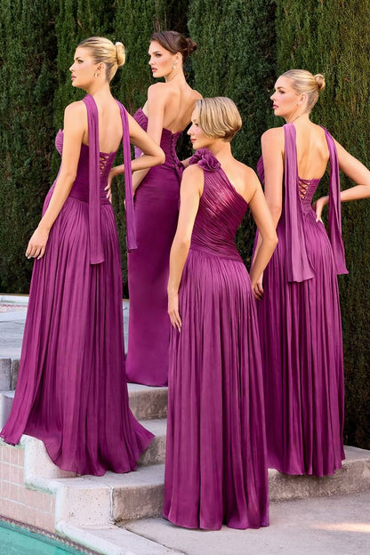 Ida Gown Strapless Shimmer Chiffon Dress with Scarf