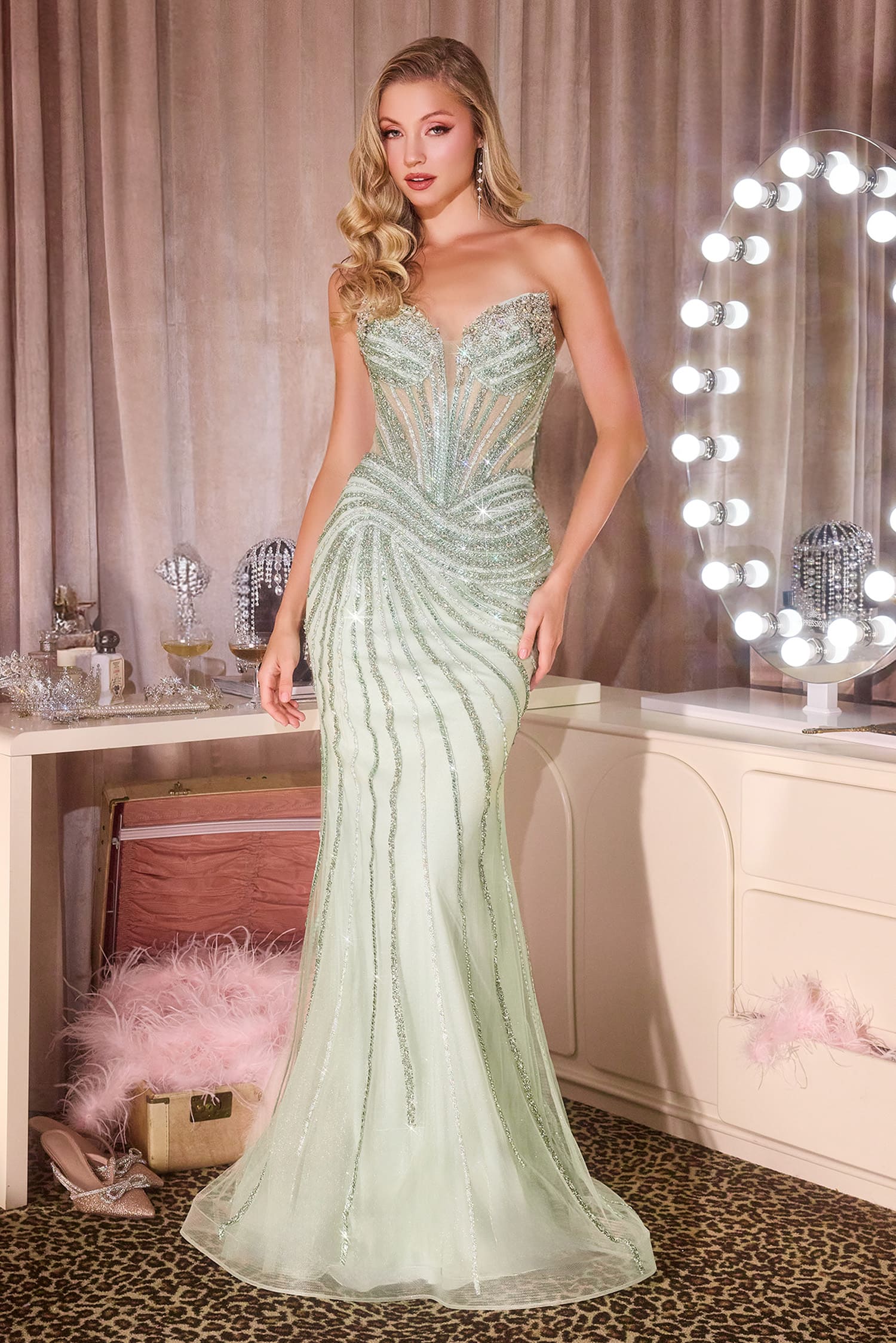 Frieda Gown Beaded Illusion Corset Dress