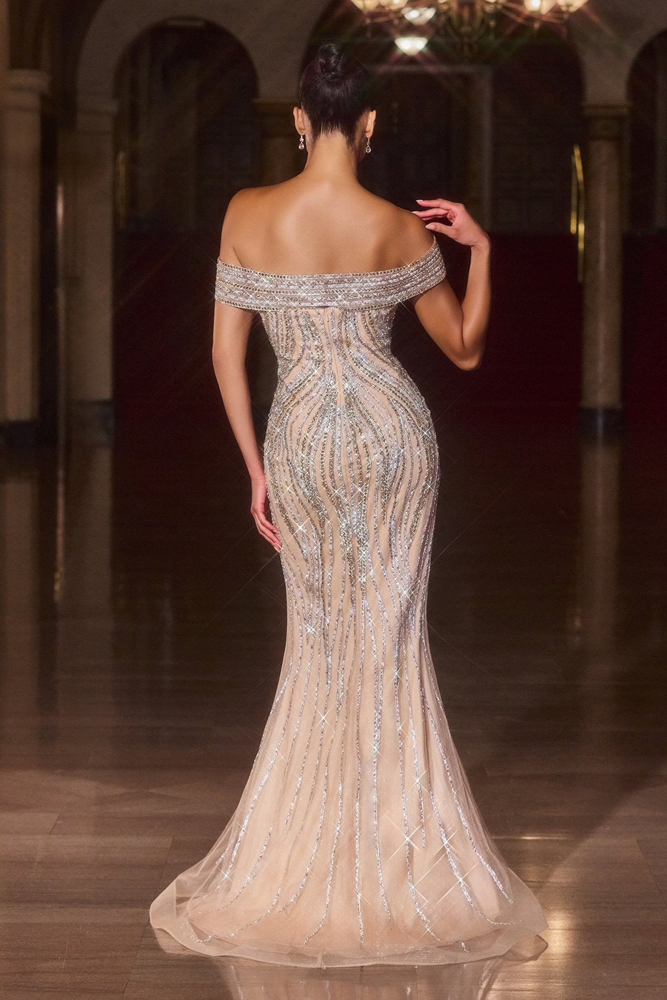 Salinger Gown Sequin & Crystal Evening Dress With Removable Strap