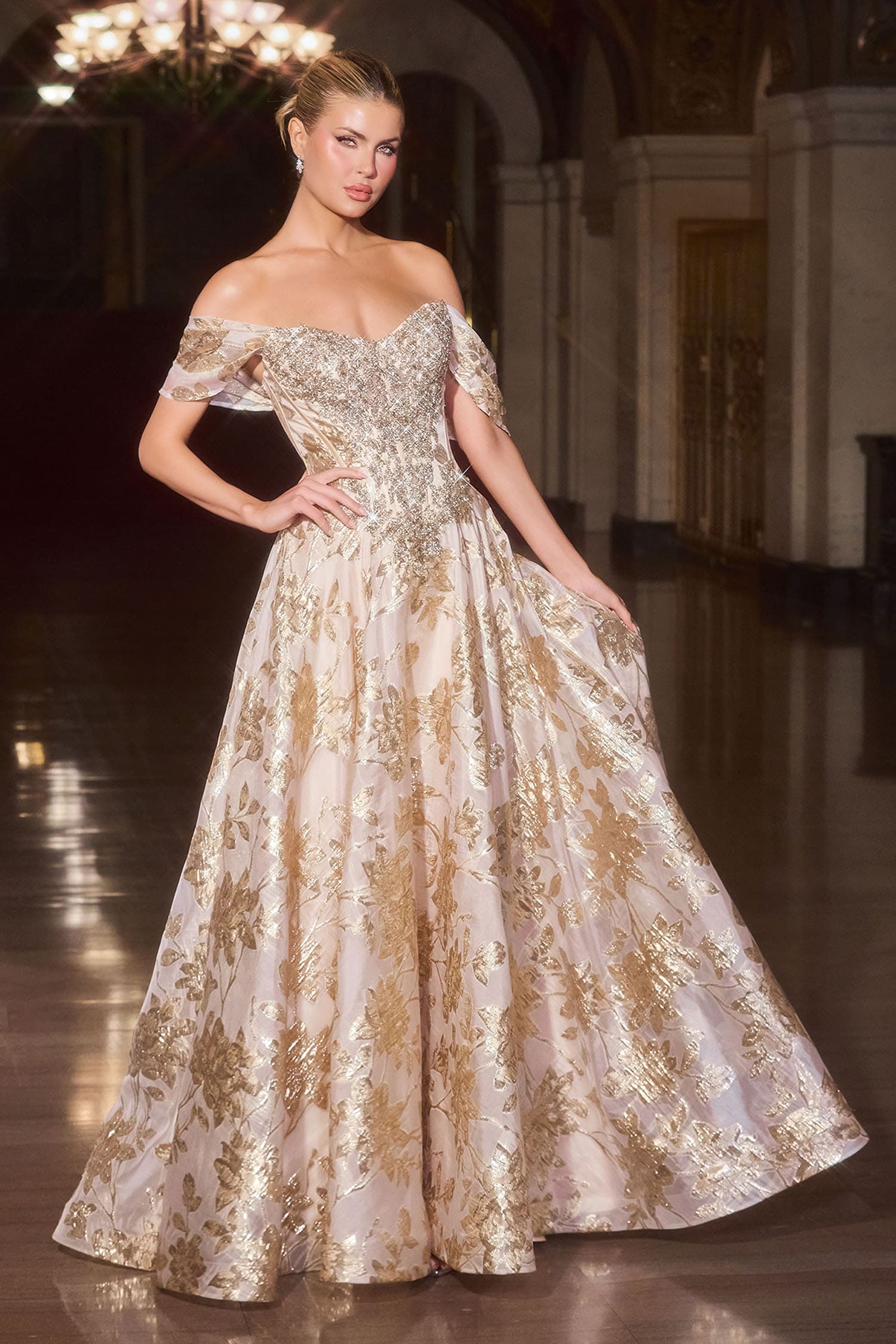 Glenna Gown Off The Shoulder Floral Ball Gown