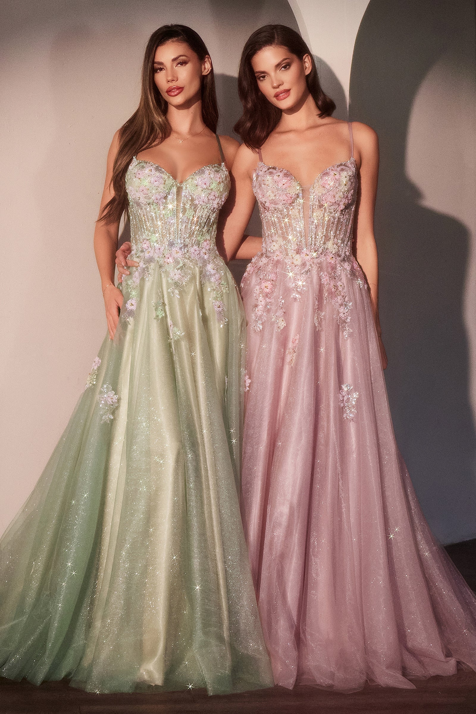 MEADOW GOWN FLORAL A- GLITTER TULLE DRESS