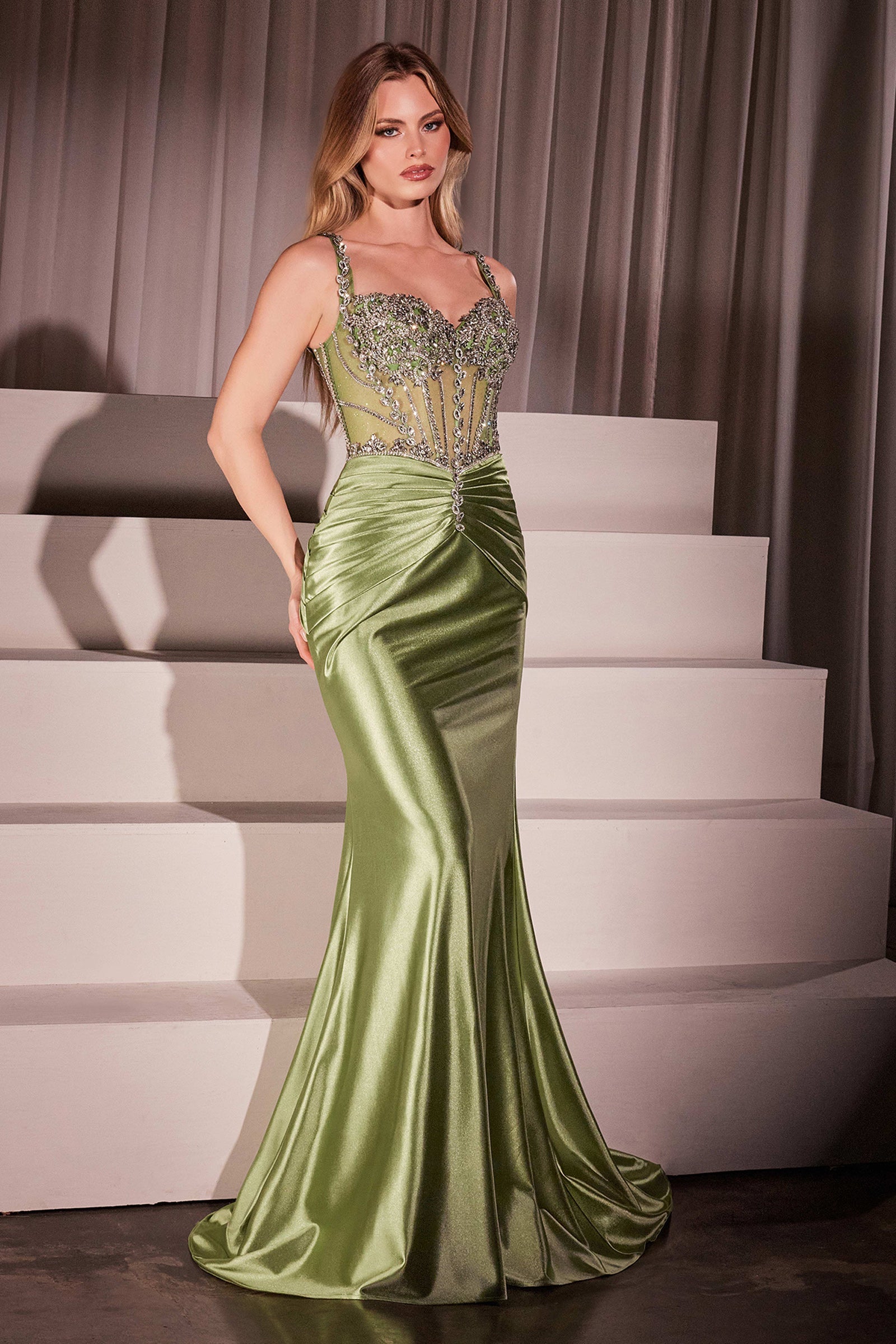 Artemis Gown Leaf Inspired Crystal & Satin Dress