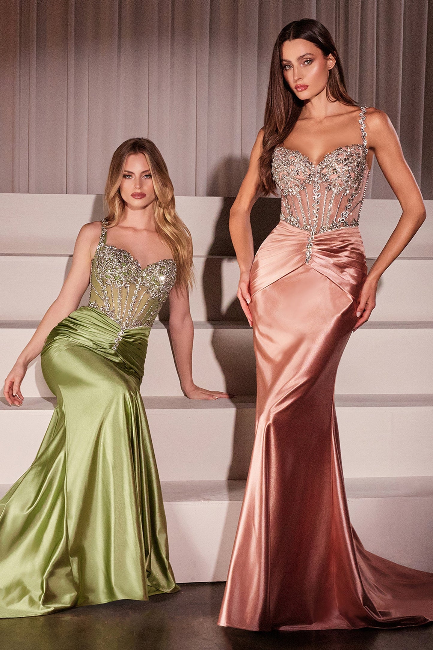 Artemis Gown Leaf Inspired Crystal & Satin Dress