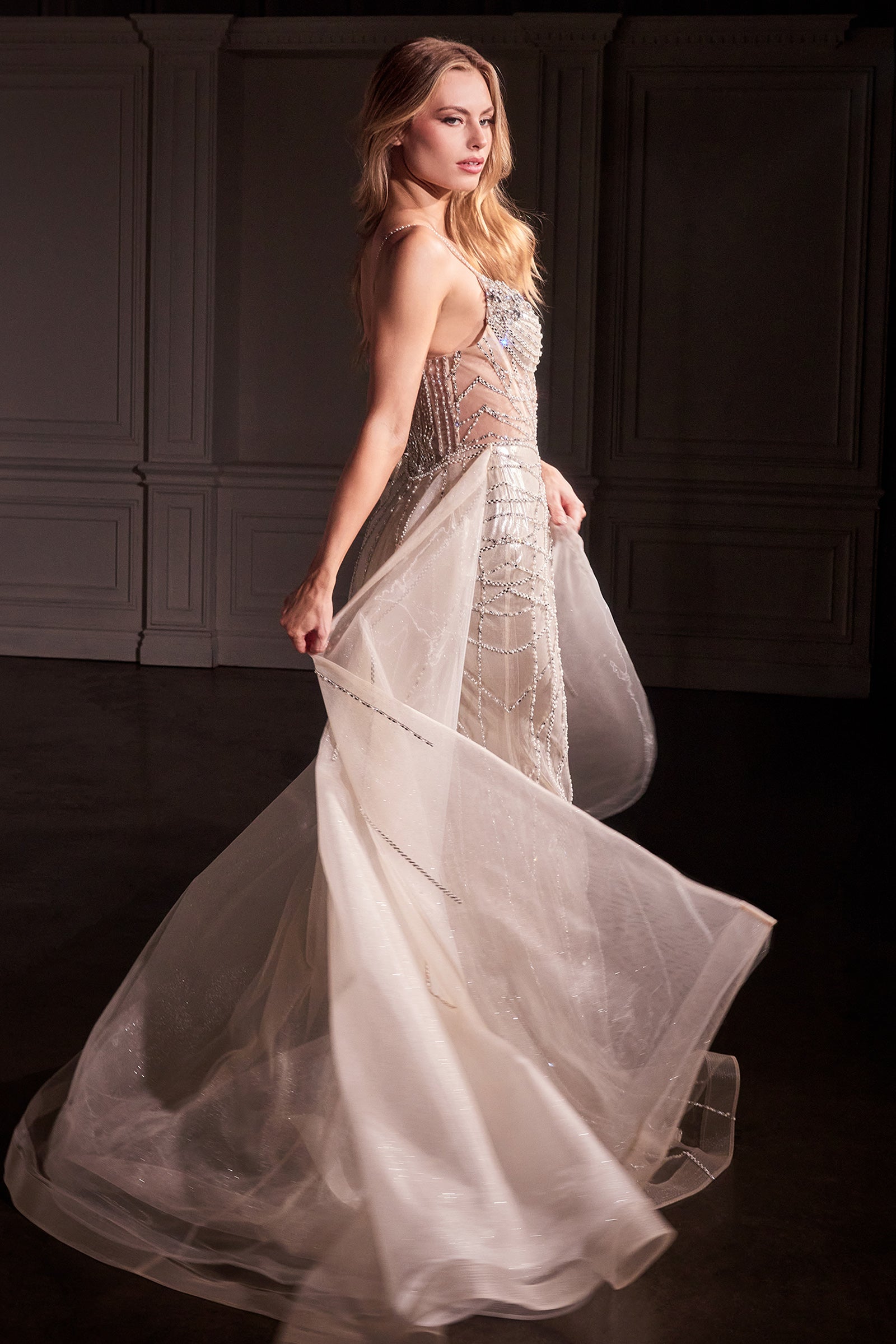 Cassiopeia Gown Fit & Flare Crystal-Embellished Gown with Overskirt