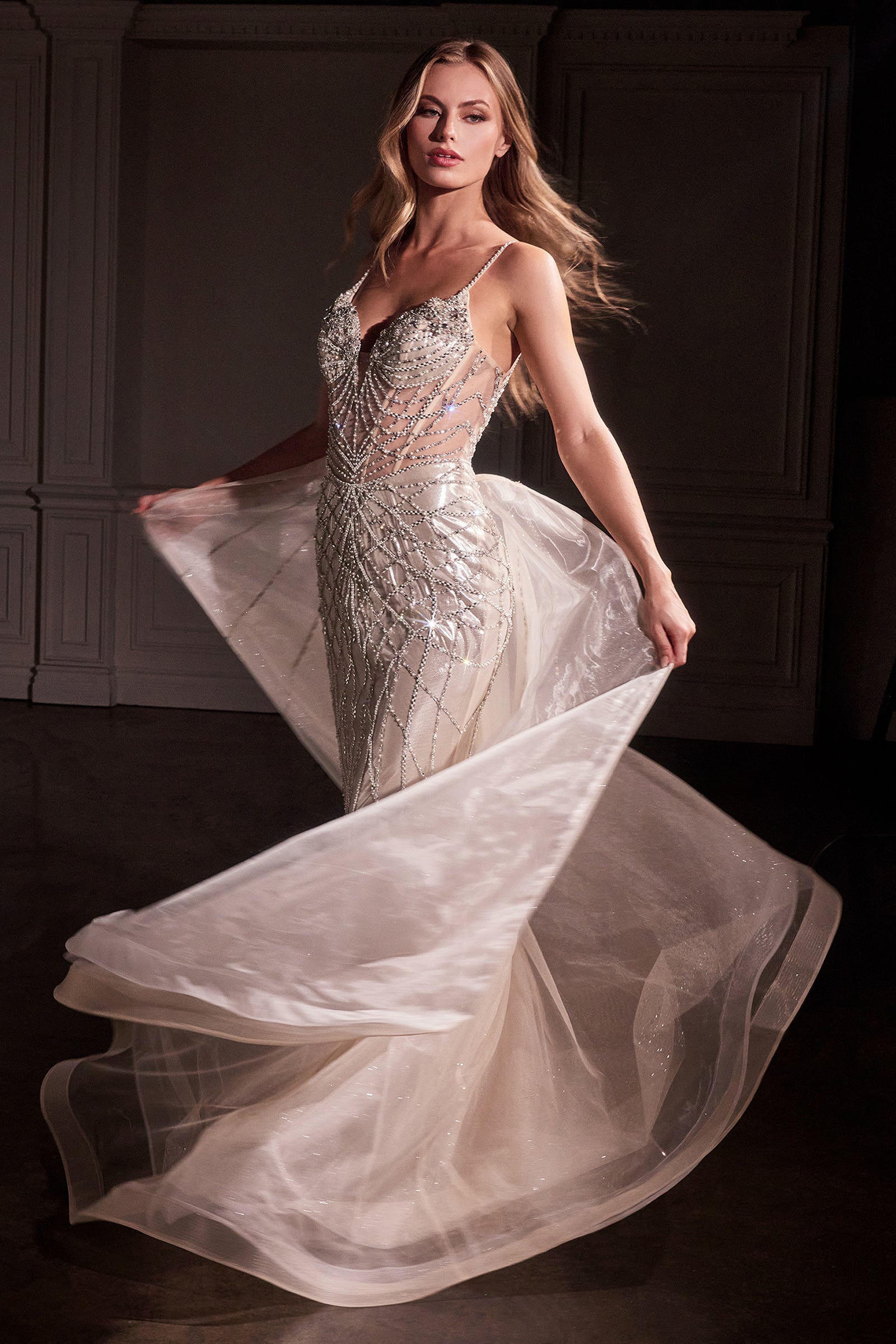 Cassiopeia Gown Fit & Flare Crystal-Embellished Gown with Overskirt