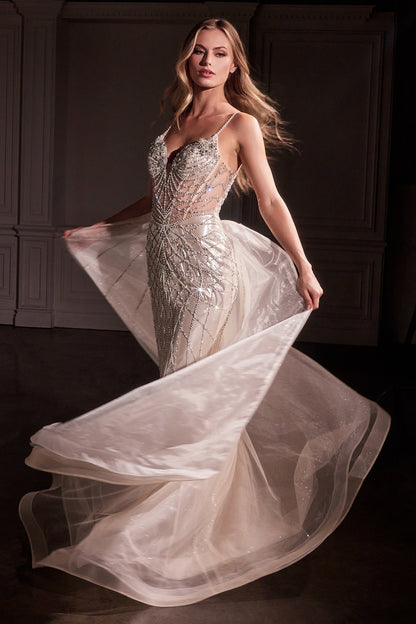 Cassiopeia Gown Fit & Flare Crystal-Embellished Gown with Overskirt