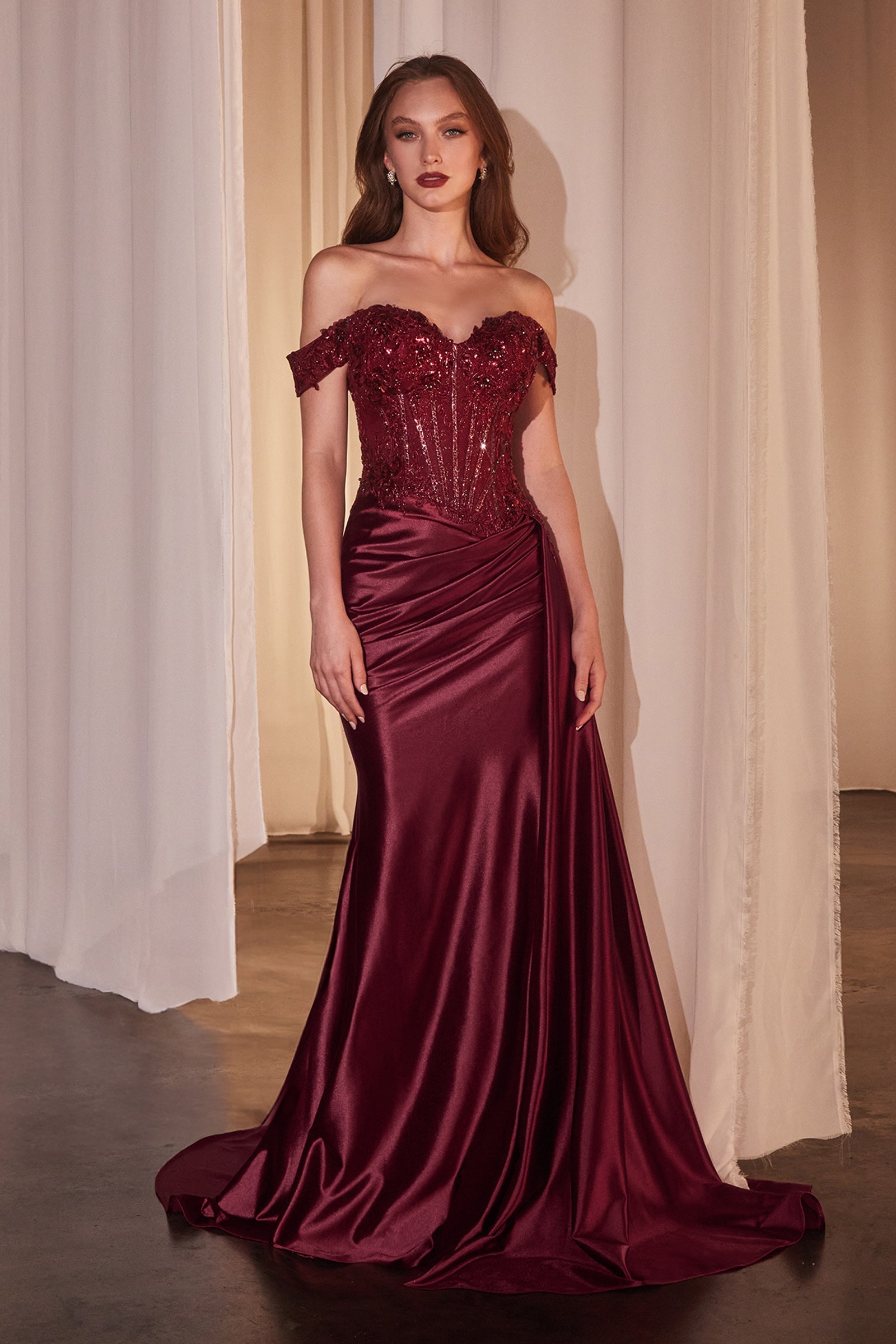 Hailee Gown Off The Shoulder Lace & Satin Fitted Gown