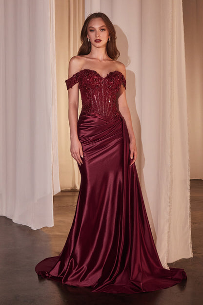 Hailee Gown Off The Shoulder Lace & Satin Fitted Gown