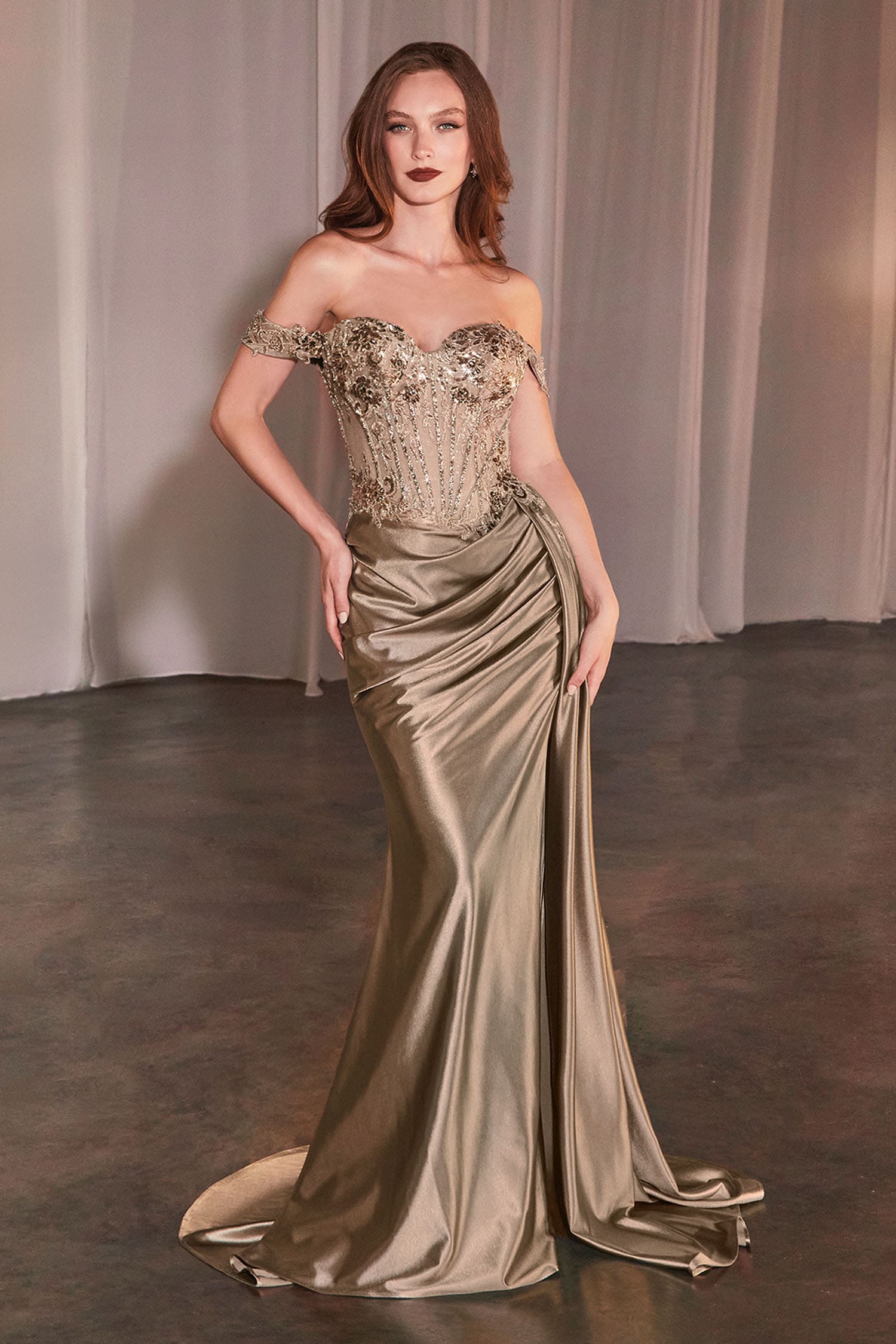 Hailee Gown Off The Shoulder Lace & Satin Fitted Gown