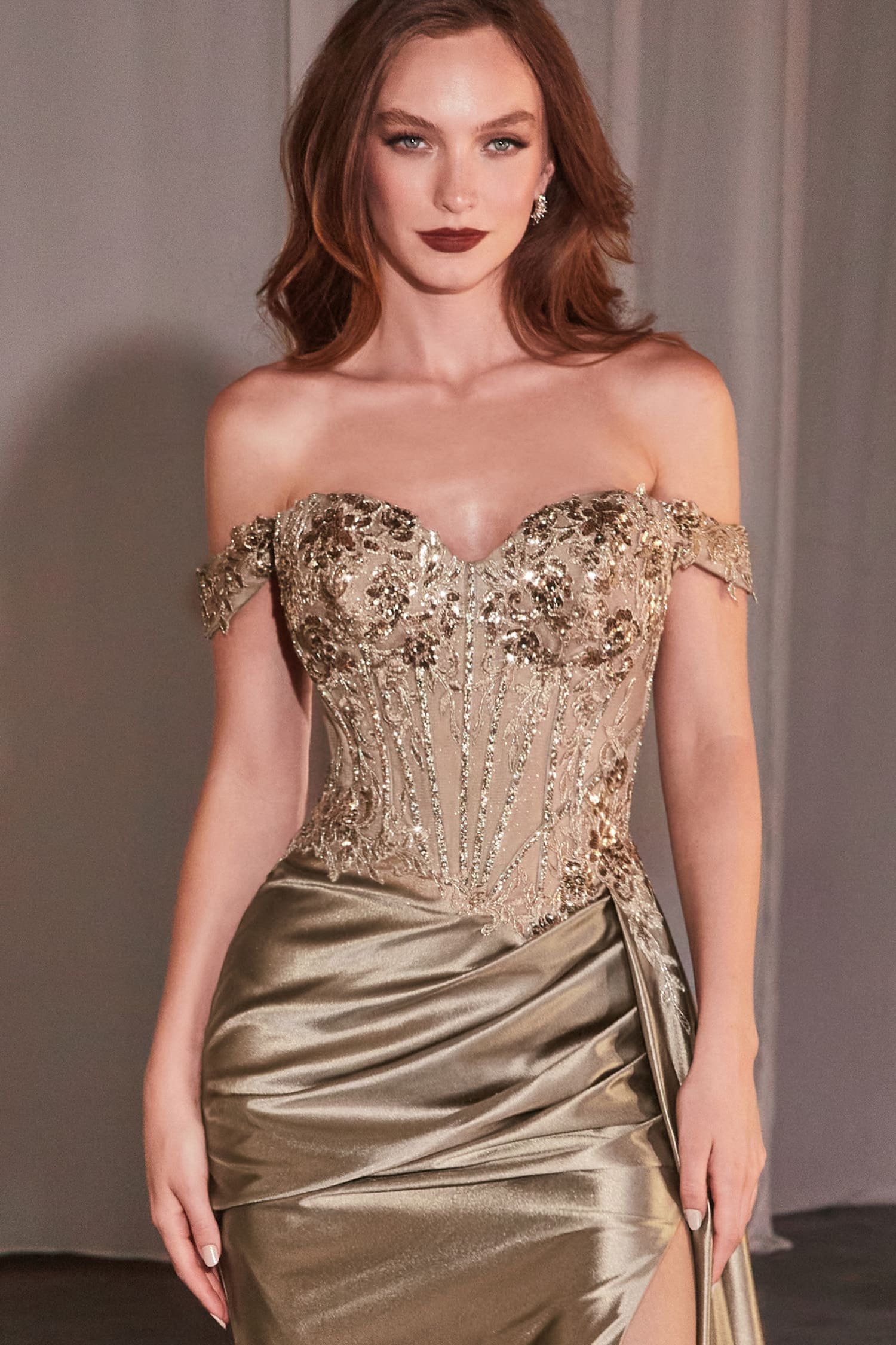 Hailee Gown Off The Shoulder Lace & Satin Fitted Gown
