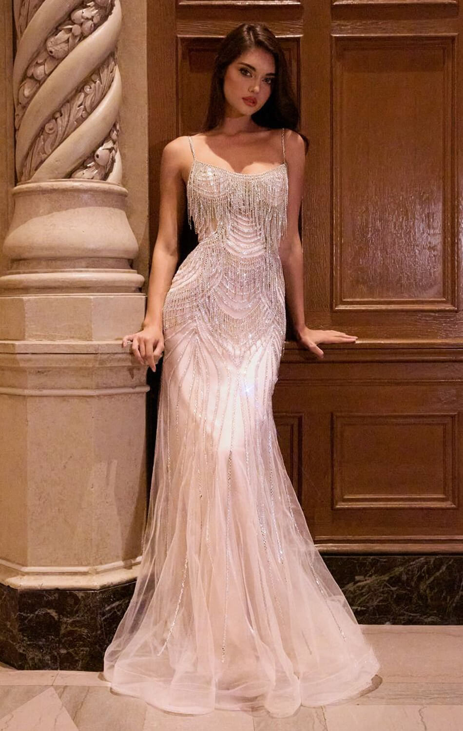 Cairo Gown Fringe-Embellished Mermaid Gown