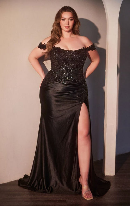 PHILIPPA GOWN OFF THE SHOULDER LACE & SATIN DRESS