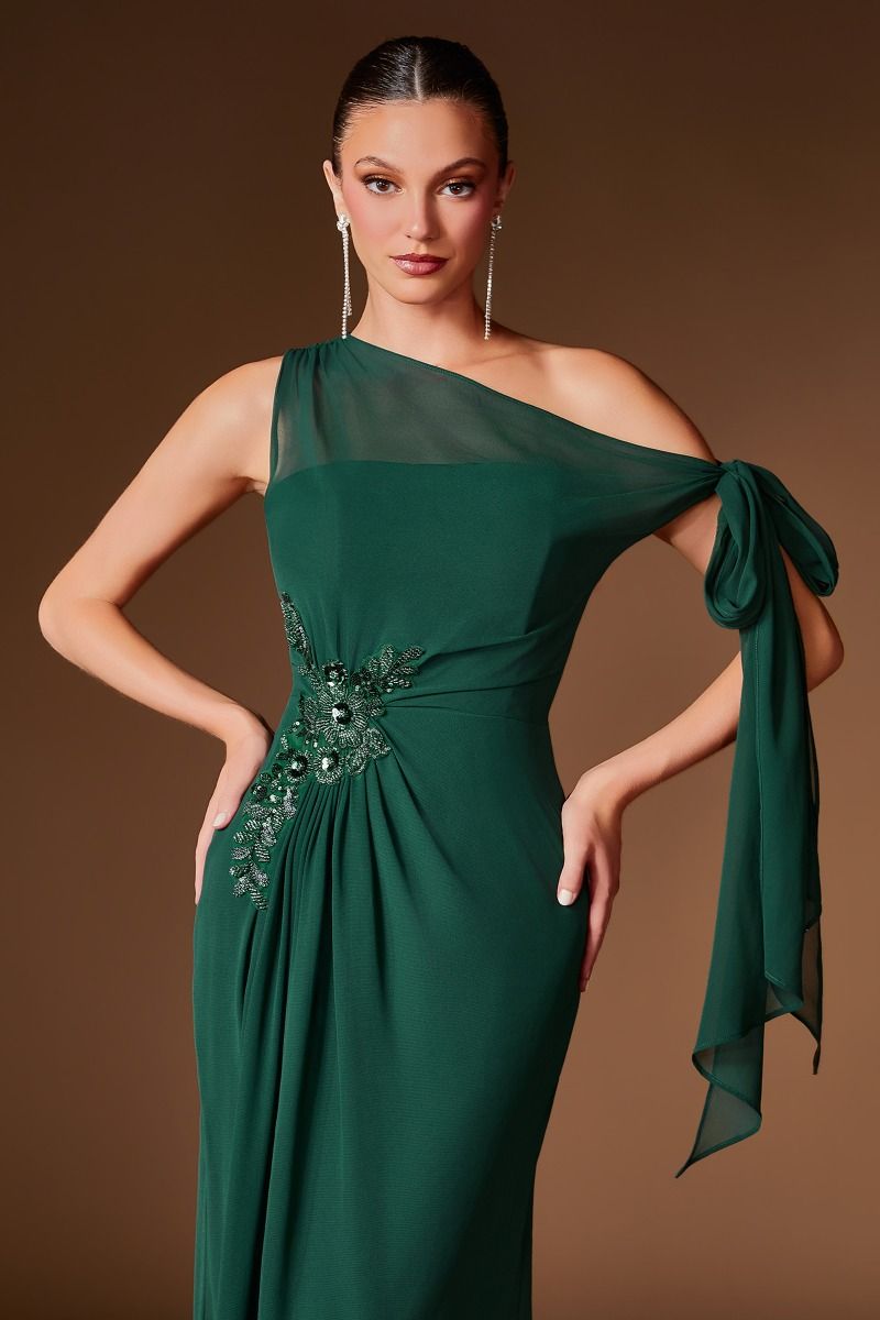 Barbara Gown Chiffon Dress With Shoulder Tie