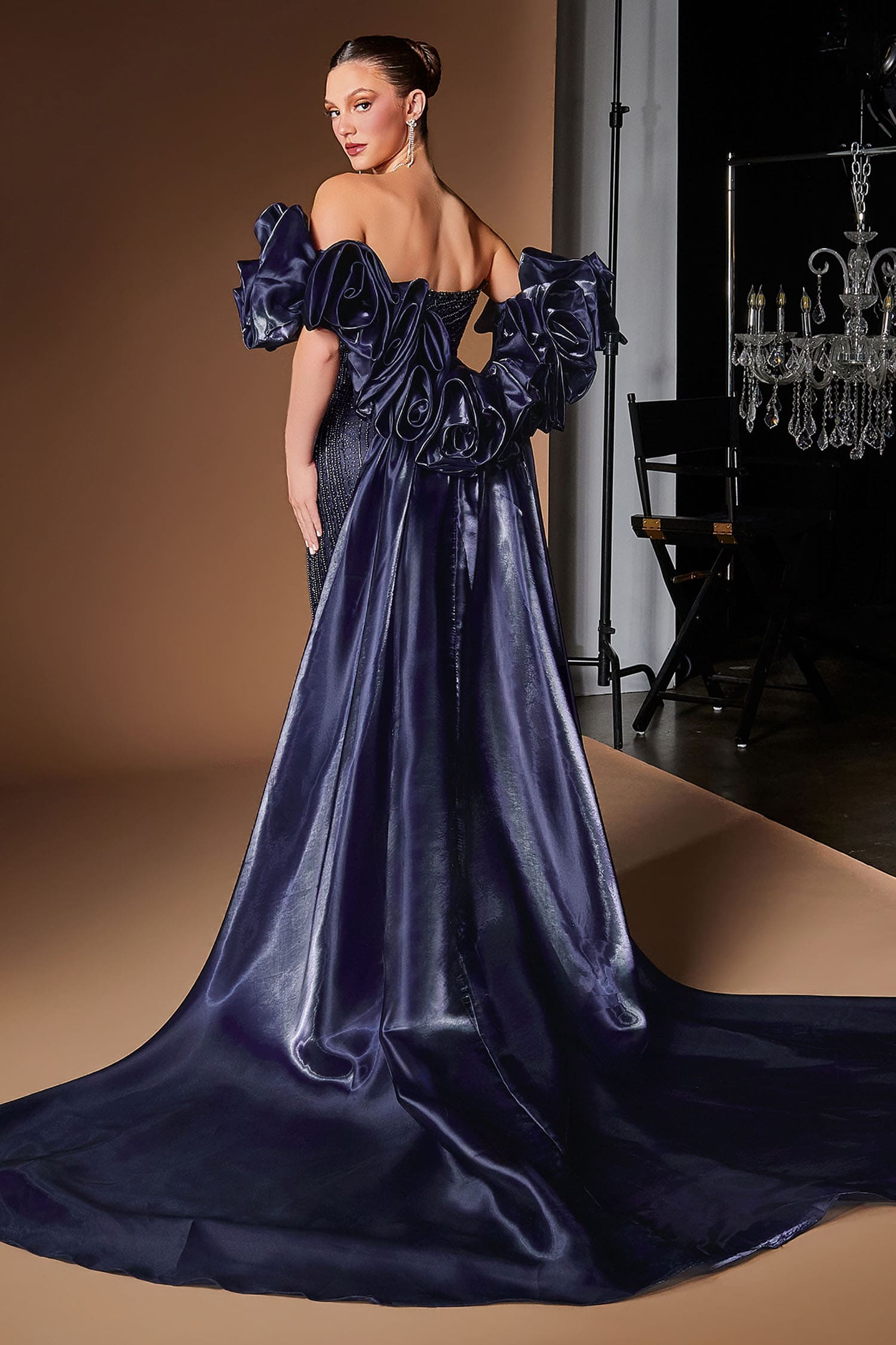 Constantina Gown Mermaid Gown with Puff Sleeves & Overskirt