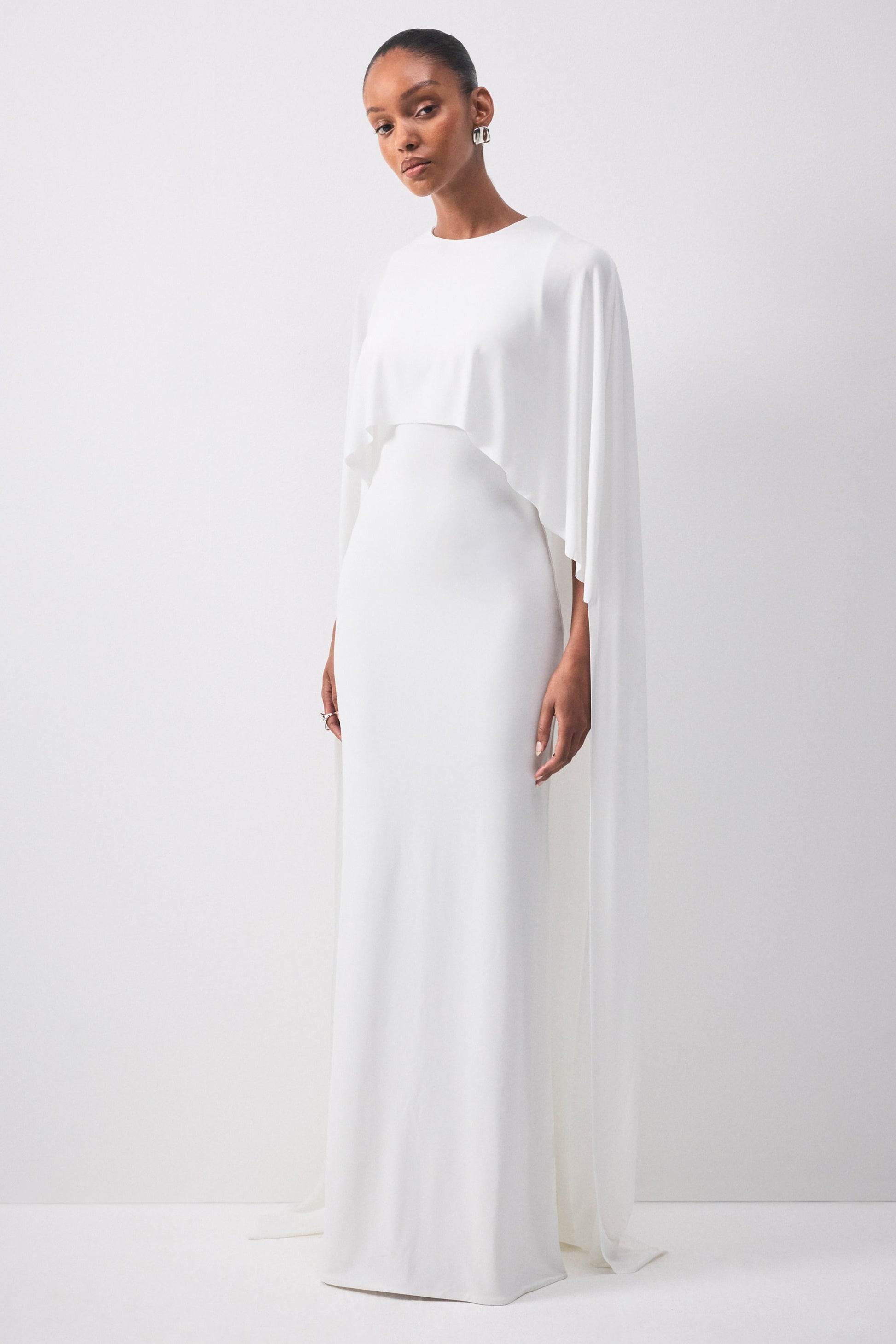 Padma | White Draped Maxi Dress With Cape Sleeves