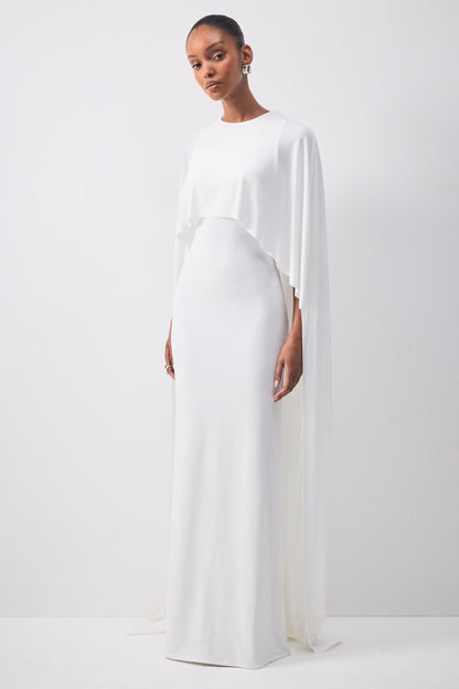 Padma | White Draped Maxi Dress With Cape Sleeves