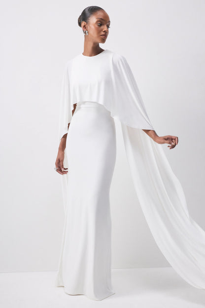 Padma | White Draped Maxi Dress With Cape Sleeves
