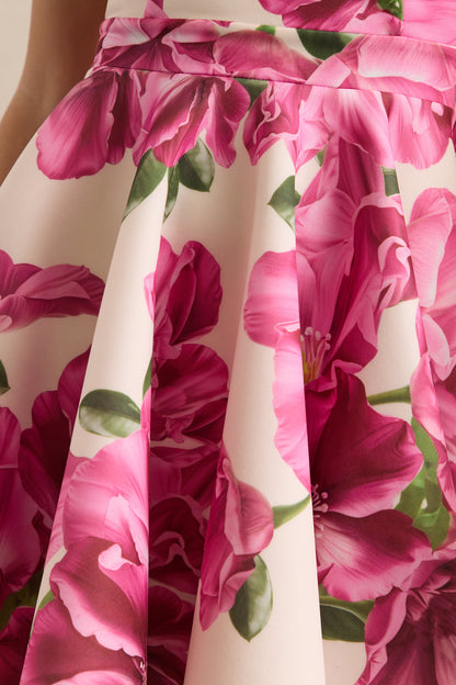 Waverly | Pink Rose Print Racer-Neck Sleeveless Skater Mini Dress