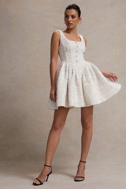 Sugar Plum | Cream Boucle Square-Neck Mini Dress