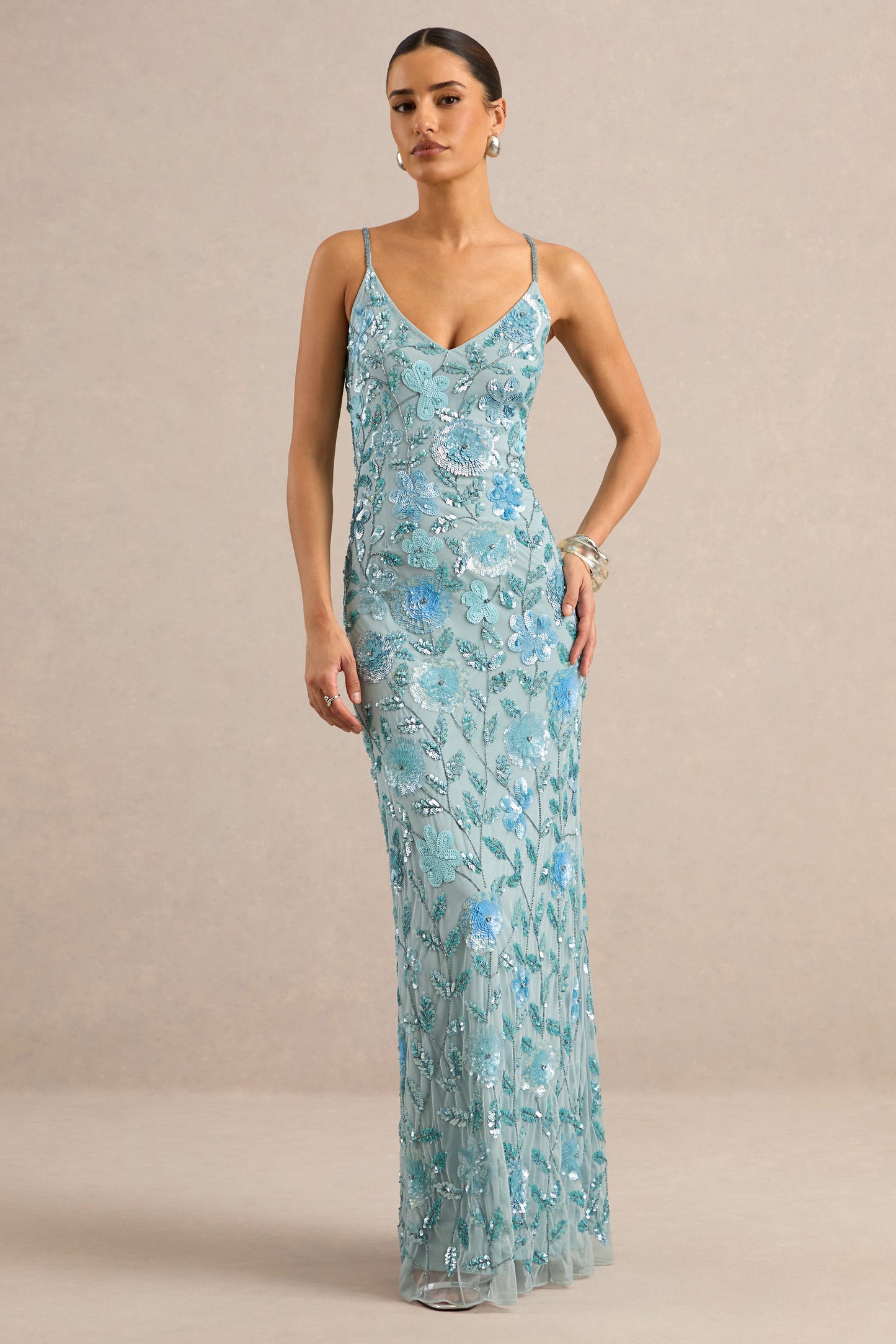Gemini | Blue Embellished Strappy Maxi Dress