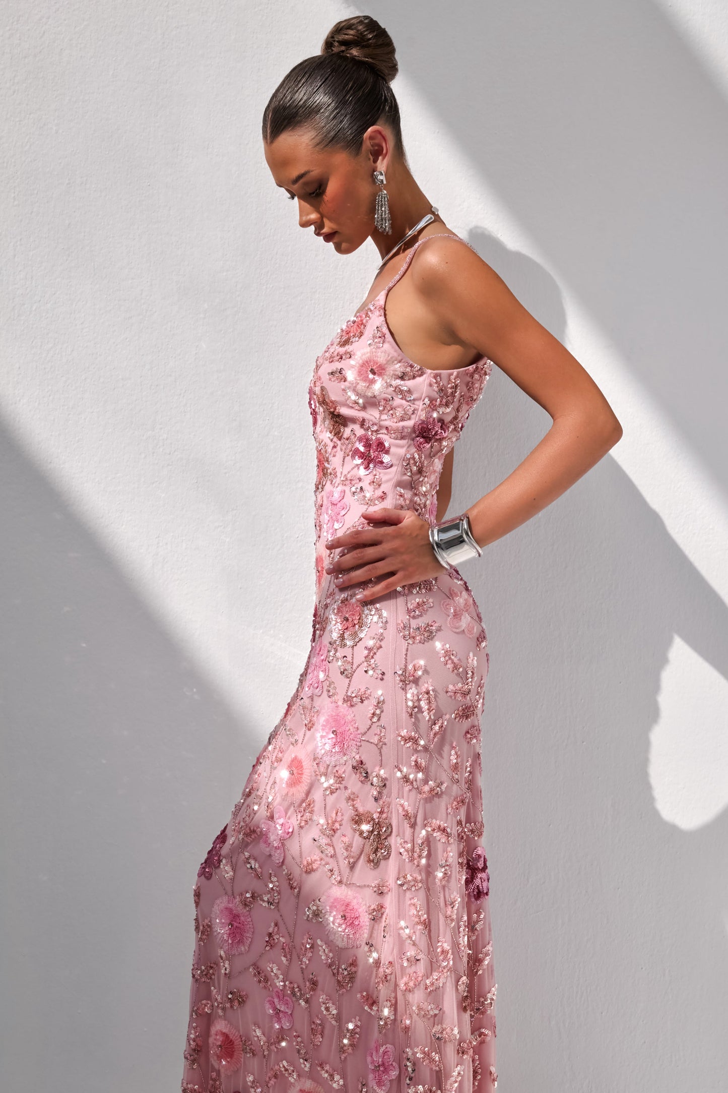 Gemini | Pink Embellished Strappy Maxi Dress