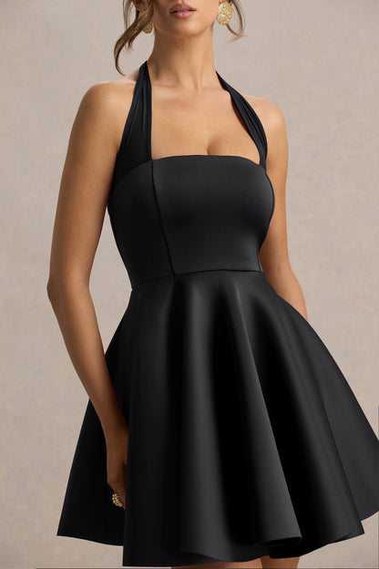 Peggy | Black Halter-Neck Skater Mini Dress