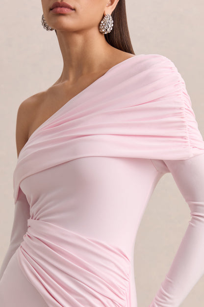Savita | Light Pink Ruched Asymmetric Mini Dress With Drape