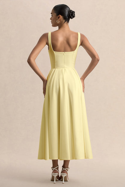 Parina | Lemon Strappy Volume-Hem Midi Dress