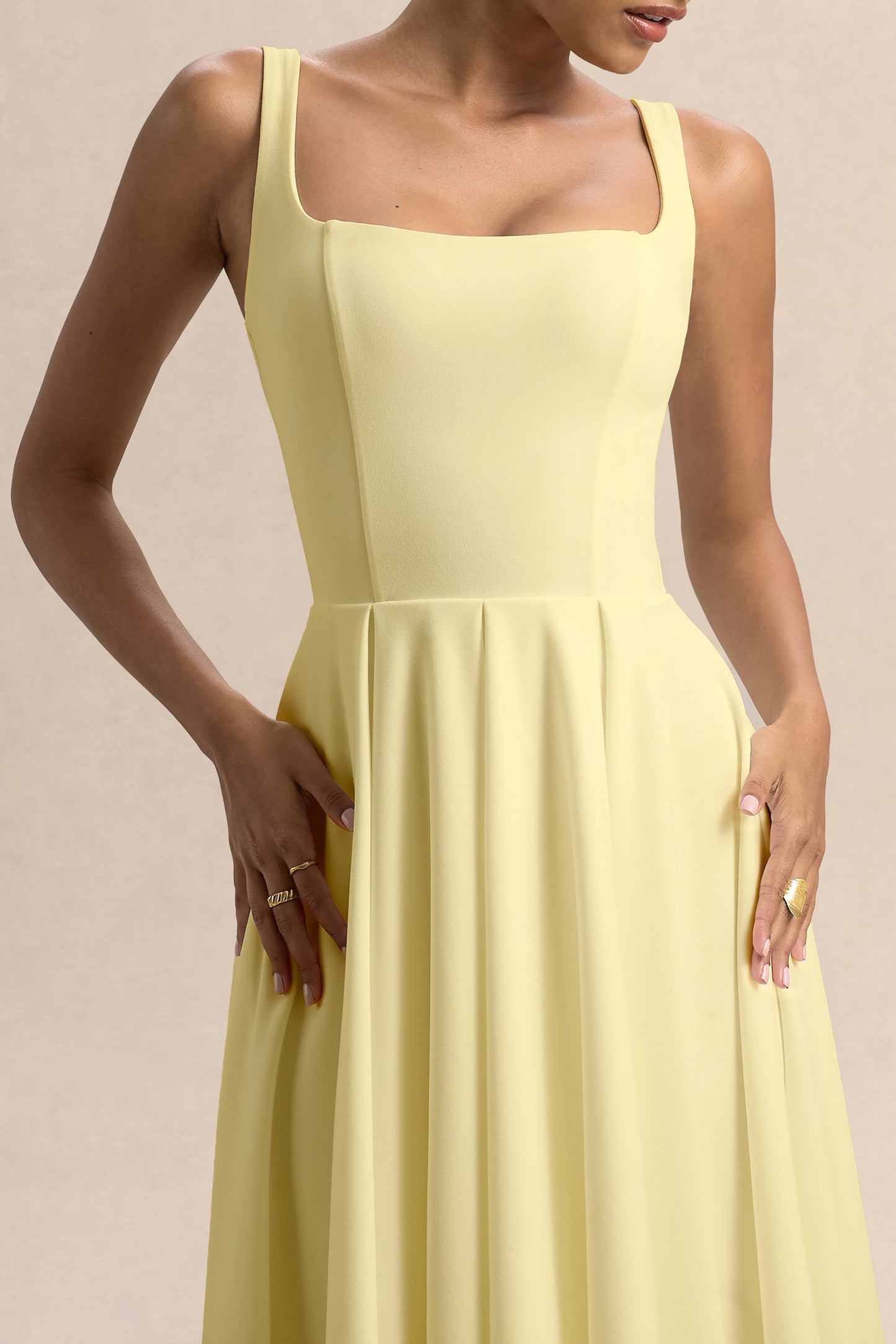 Parina | Lemon Strappy Volume-Hem Midi Dress