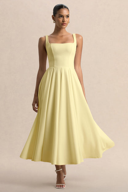 Parina | Lemon Strappy Volume-Hem Midi Dress