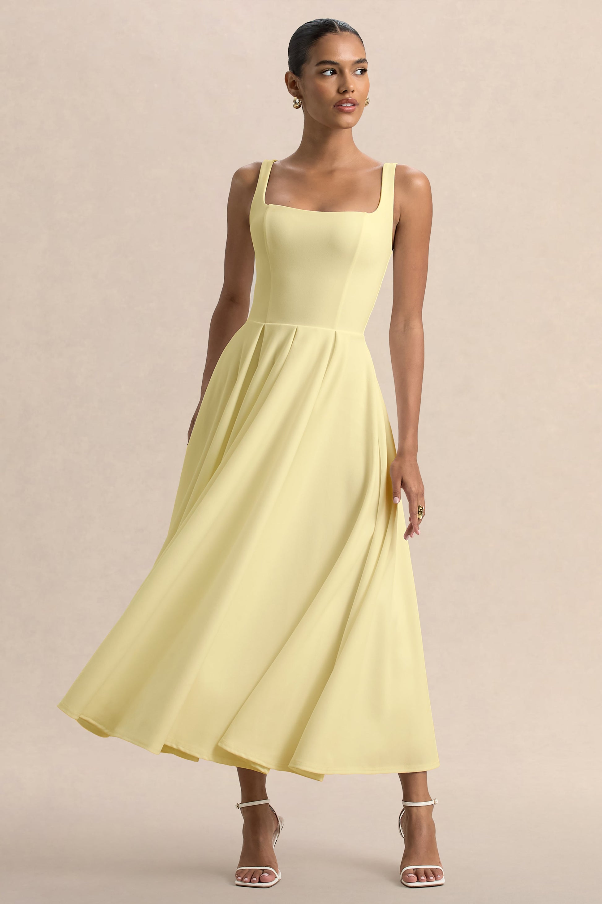 Parina | Lemon Strappy Volume-Hem Midi Dress