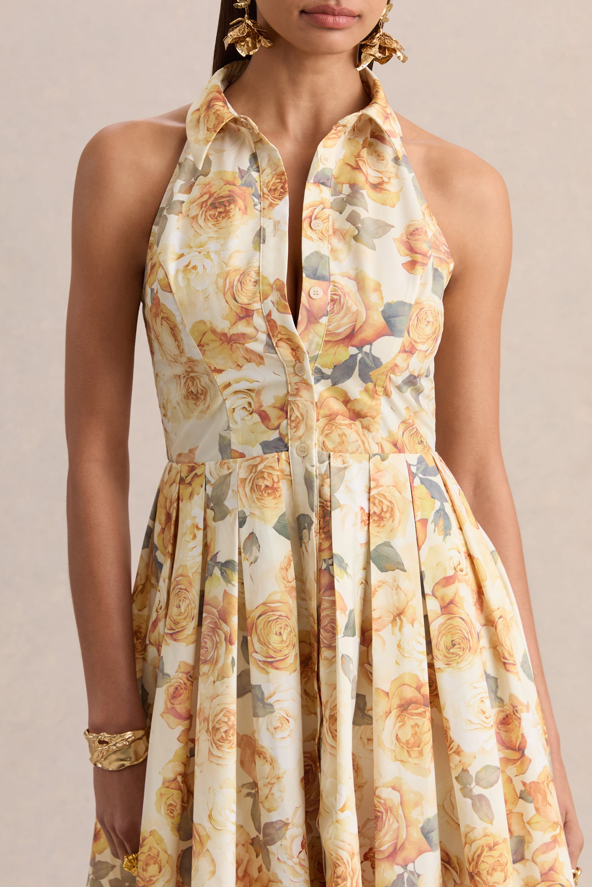 Paulie | Lemon Rose Print Poplin Skater Mini Dress