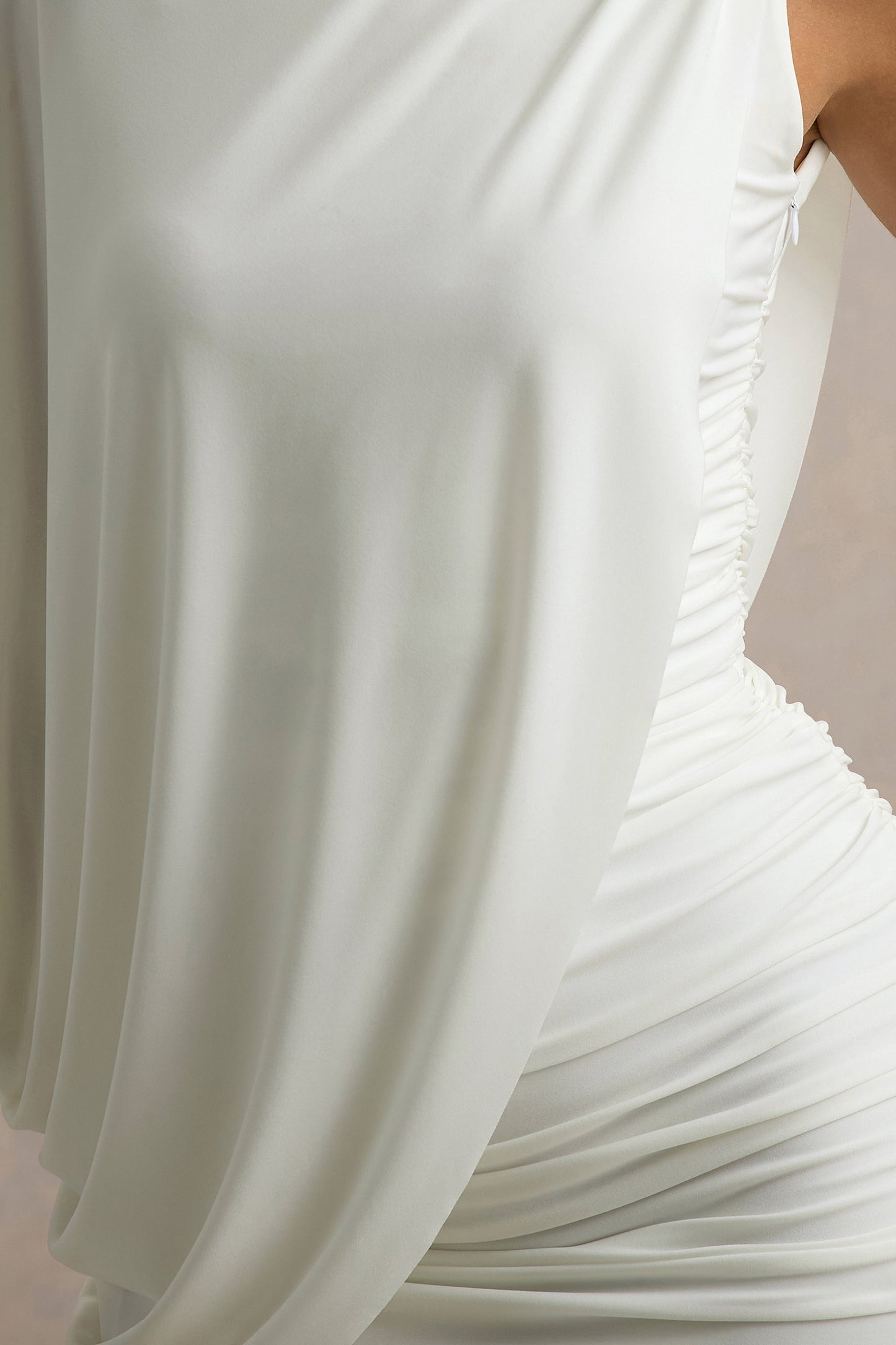 Fortuna | White Ruched Mini Dress With One-Sleeve