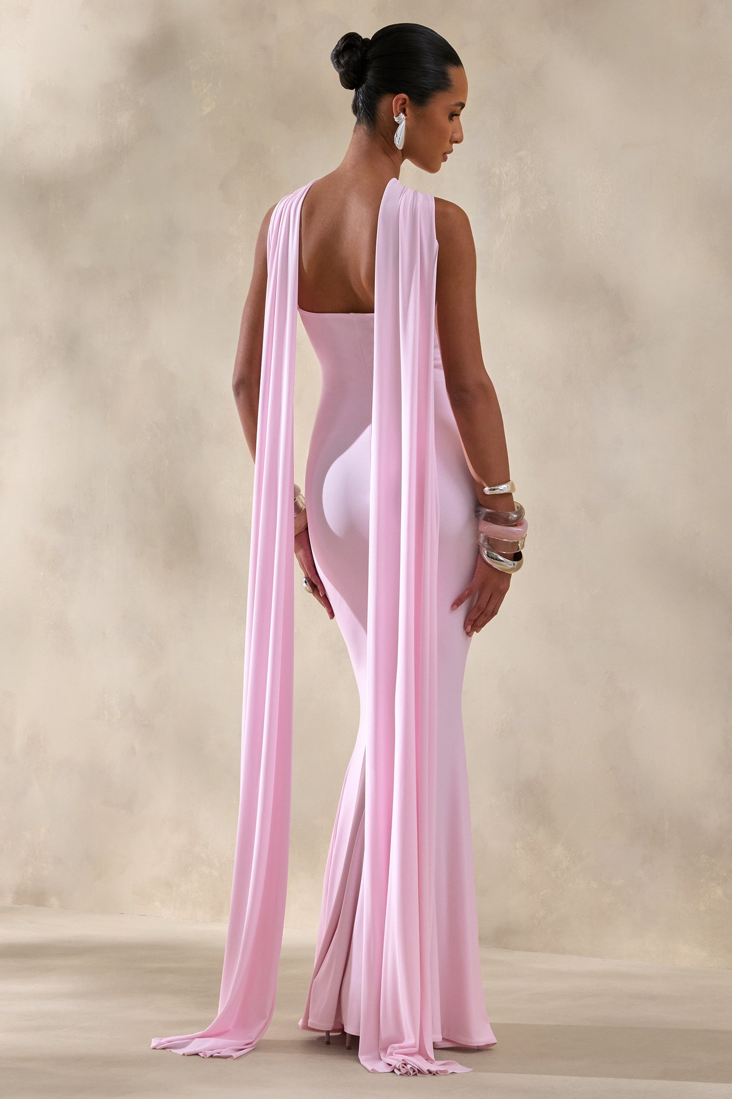 Rhoda | Light Pink Twist Halter-Neck Cape Maxi Dress