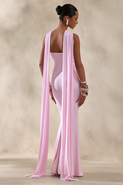Rhoda | Light Pink Twist Halter-Neck Cape Maxi Dress
