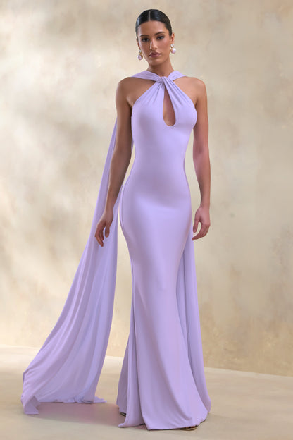 Rhoda | Lilac Twist Halter-Neck Cape Maxi Dress