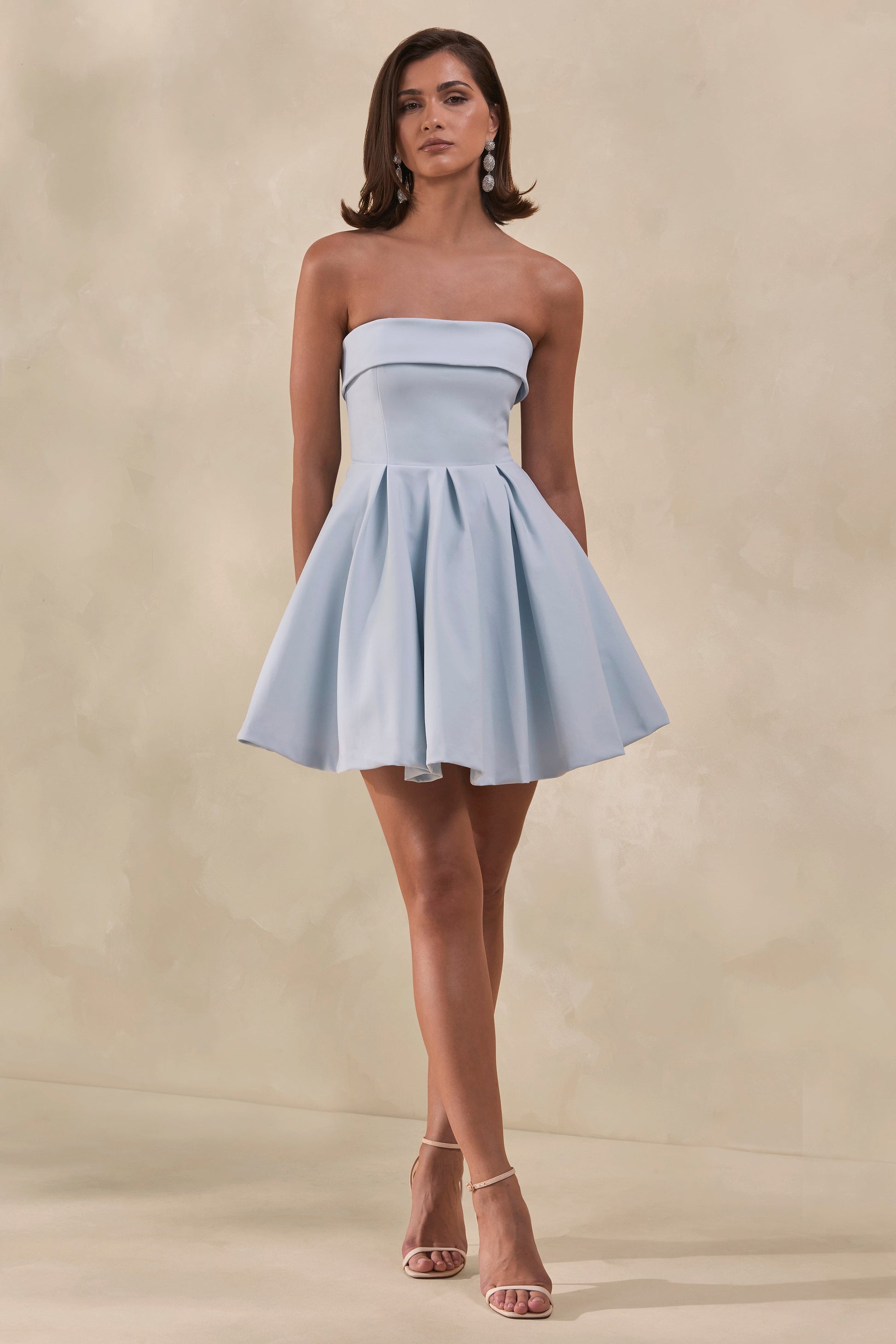 Bruna | Powder Blue Bandeau Skater Mini Dress