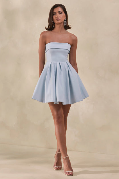 Bruna | Powder Blue Bandeau Skater Mini Dress