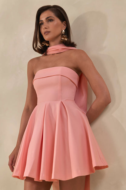 Bruna | Light Pink Bandeau Skater Mini Dress