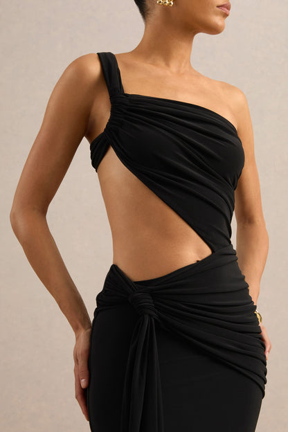 Giovanna | Black Asymmetric Maxi Dress With Wrap Skirt