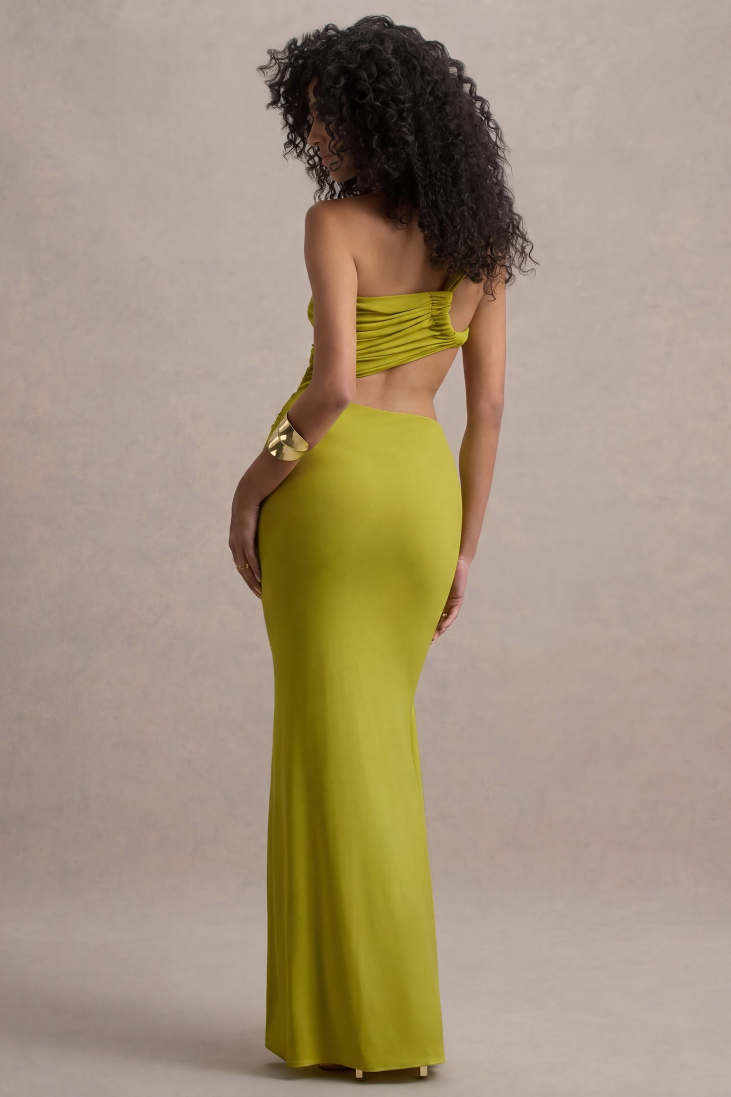 Giovanna | Olive Asymmetric Maxi Dress With Wrap Skirt