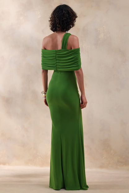 Nala | Green Asymmetric Maxi Dress With Split