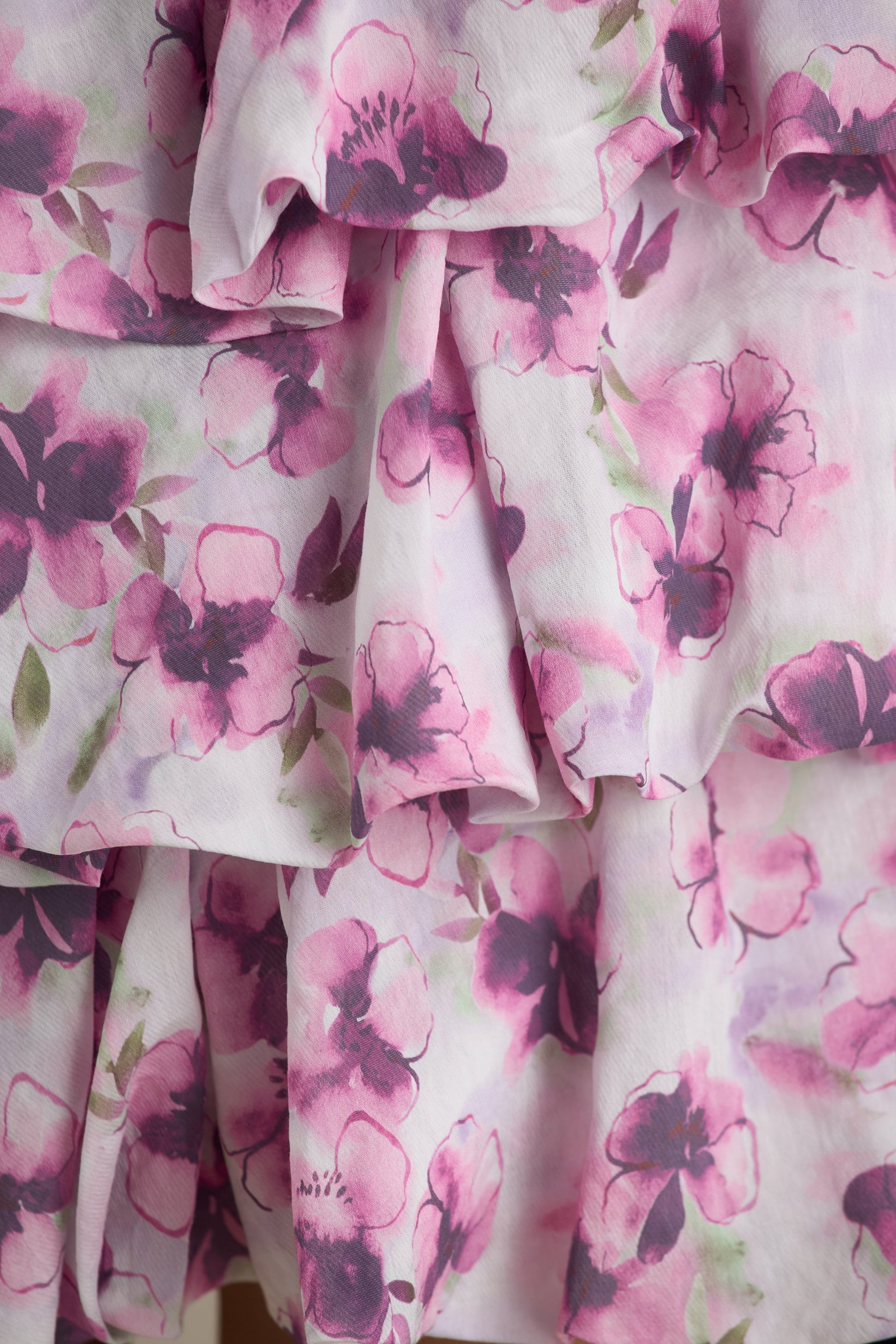 Swirl | Cream Floral Print Bandeau Puffball Mini Dress With Ruffle Detail