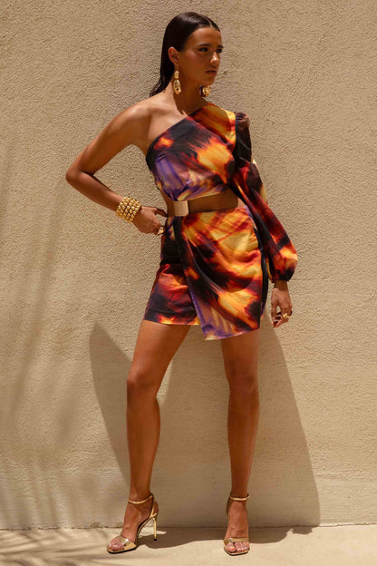 Zen | Smoke Print Asymmetric Mini Dress With Cut-Out Detail