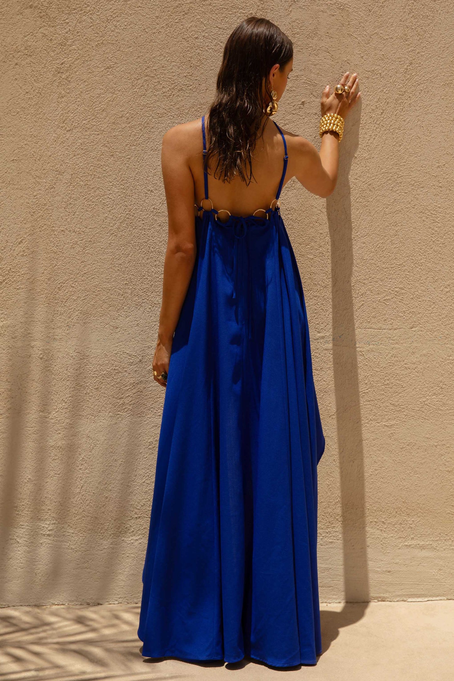 Amiya | Blue A- Maxi Dress with Cut-Out Details