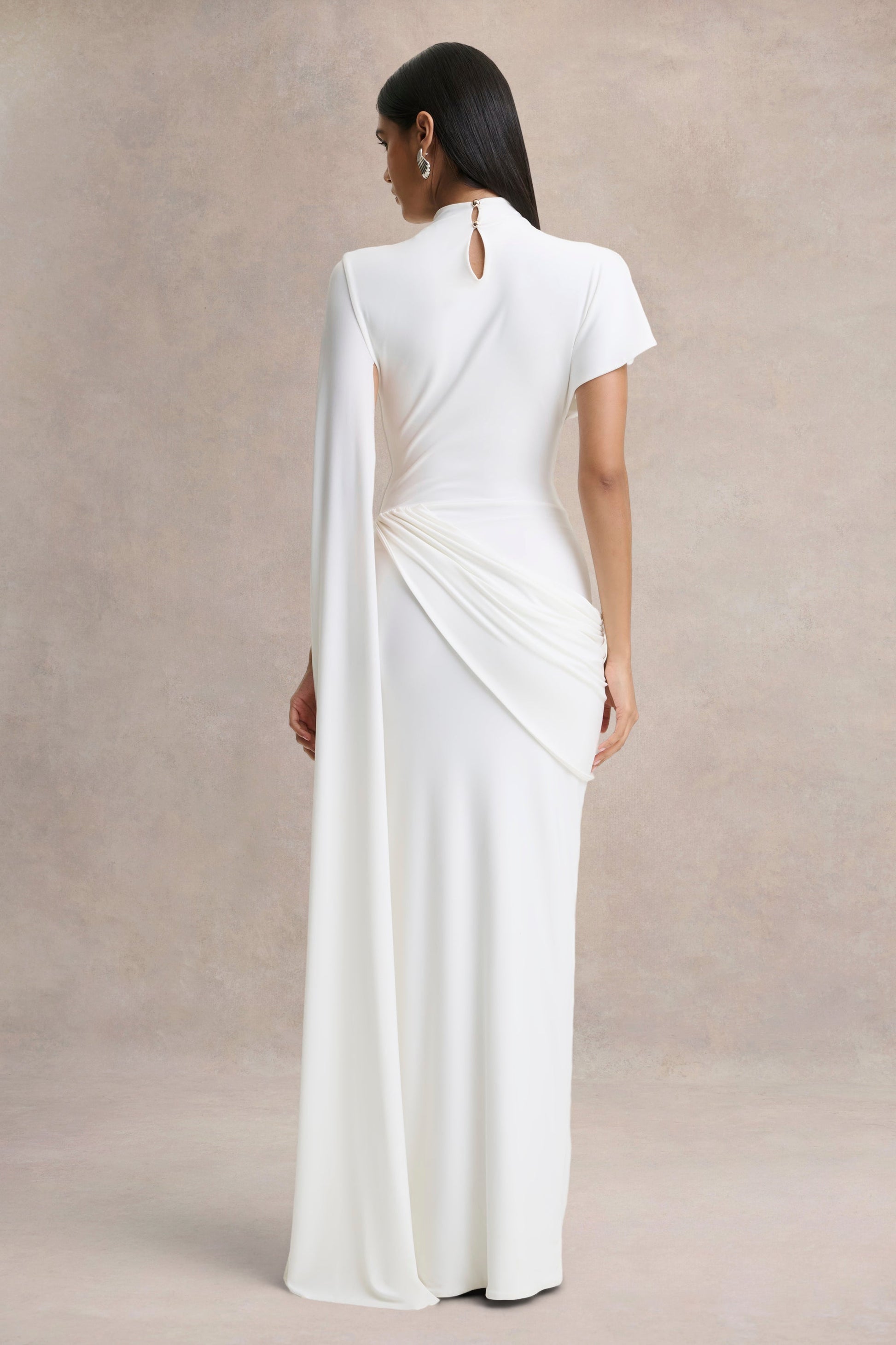 Tropic | White High-Neck Maxi With Long Cape Sleeve